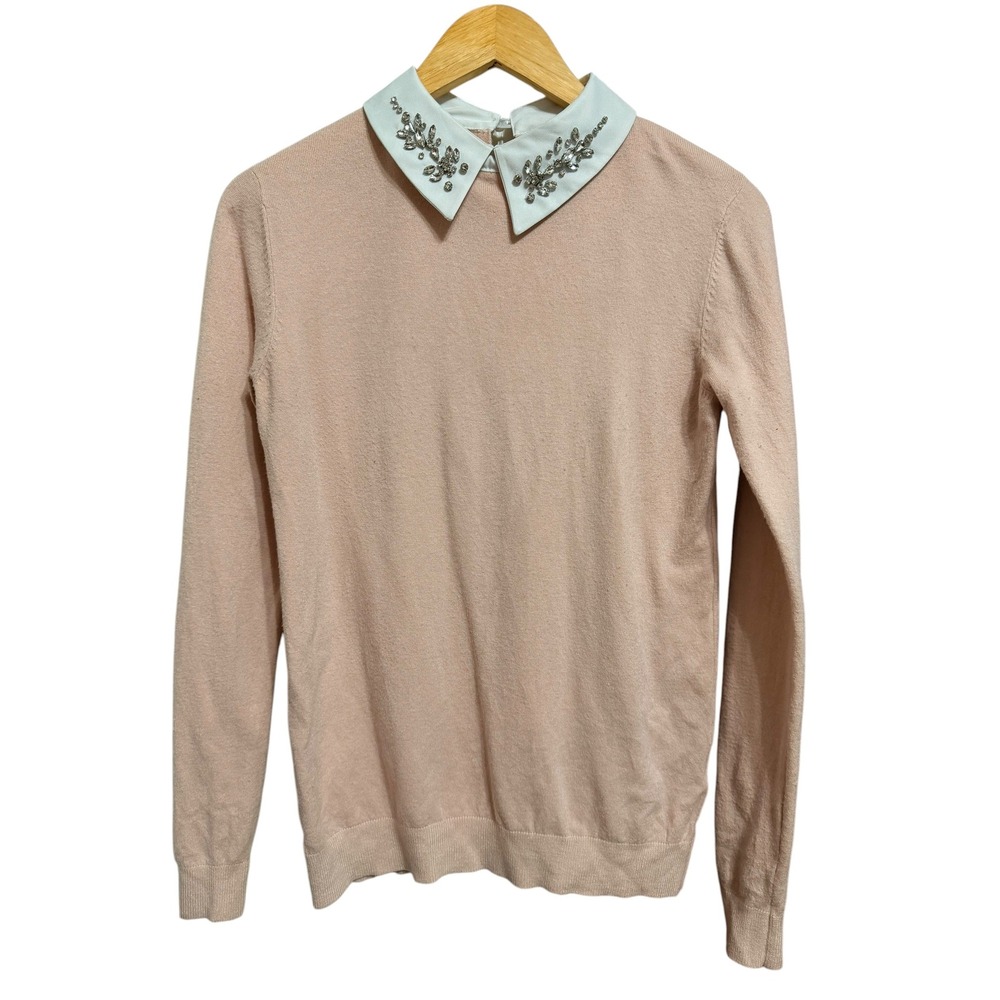 Coquette Preppy Vila Milano Pink Embellished Collar Wool‎ Blend Sweater Size S